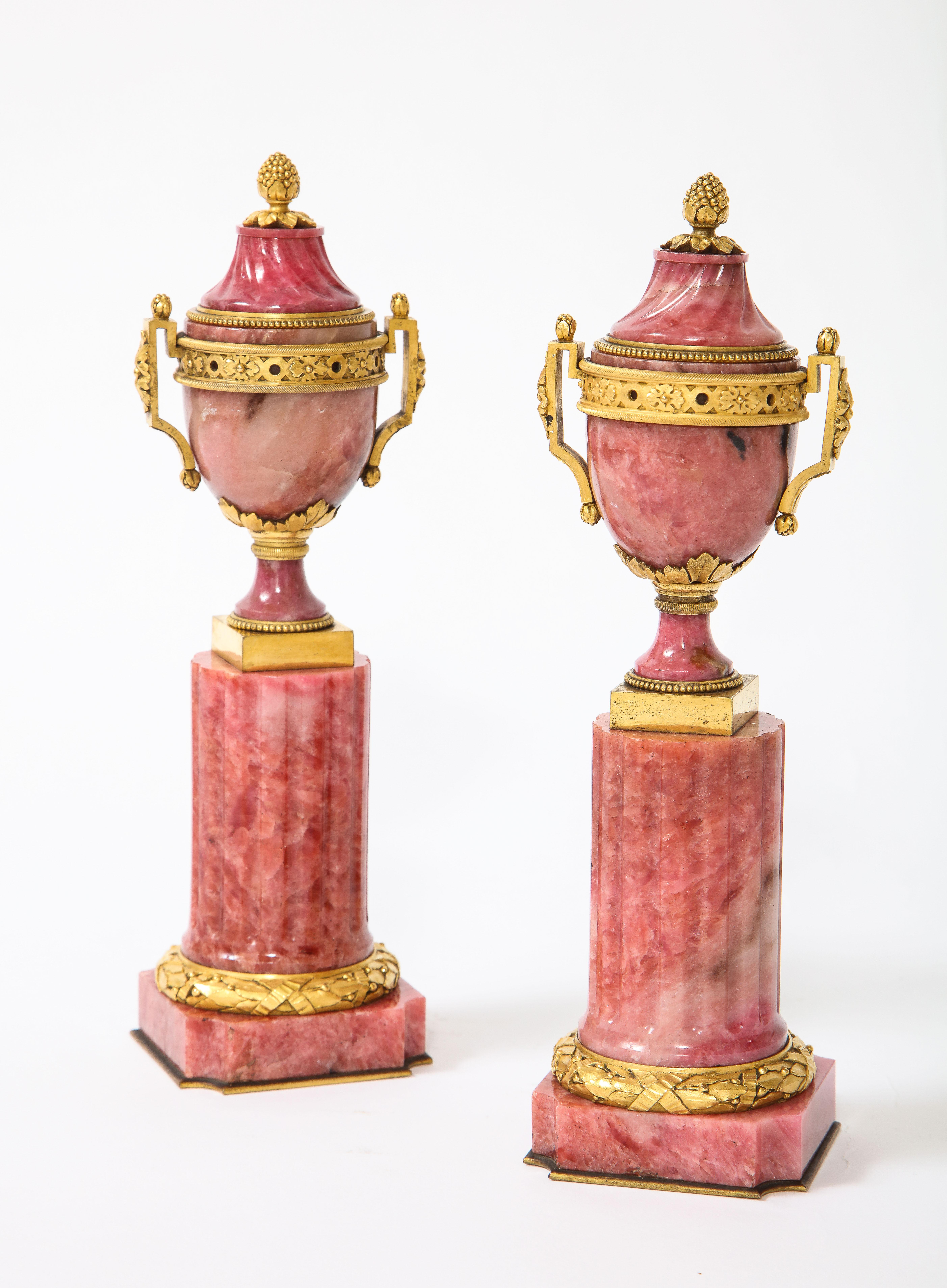 Pair of Russian Louis XVI Style Dore Bronze Mounted Rhodanite Cassolettes For Sale 3