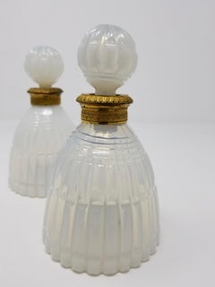 Pair of Russian Ormolu Mounted Fluted White Opaline Crystal Covered Bottles