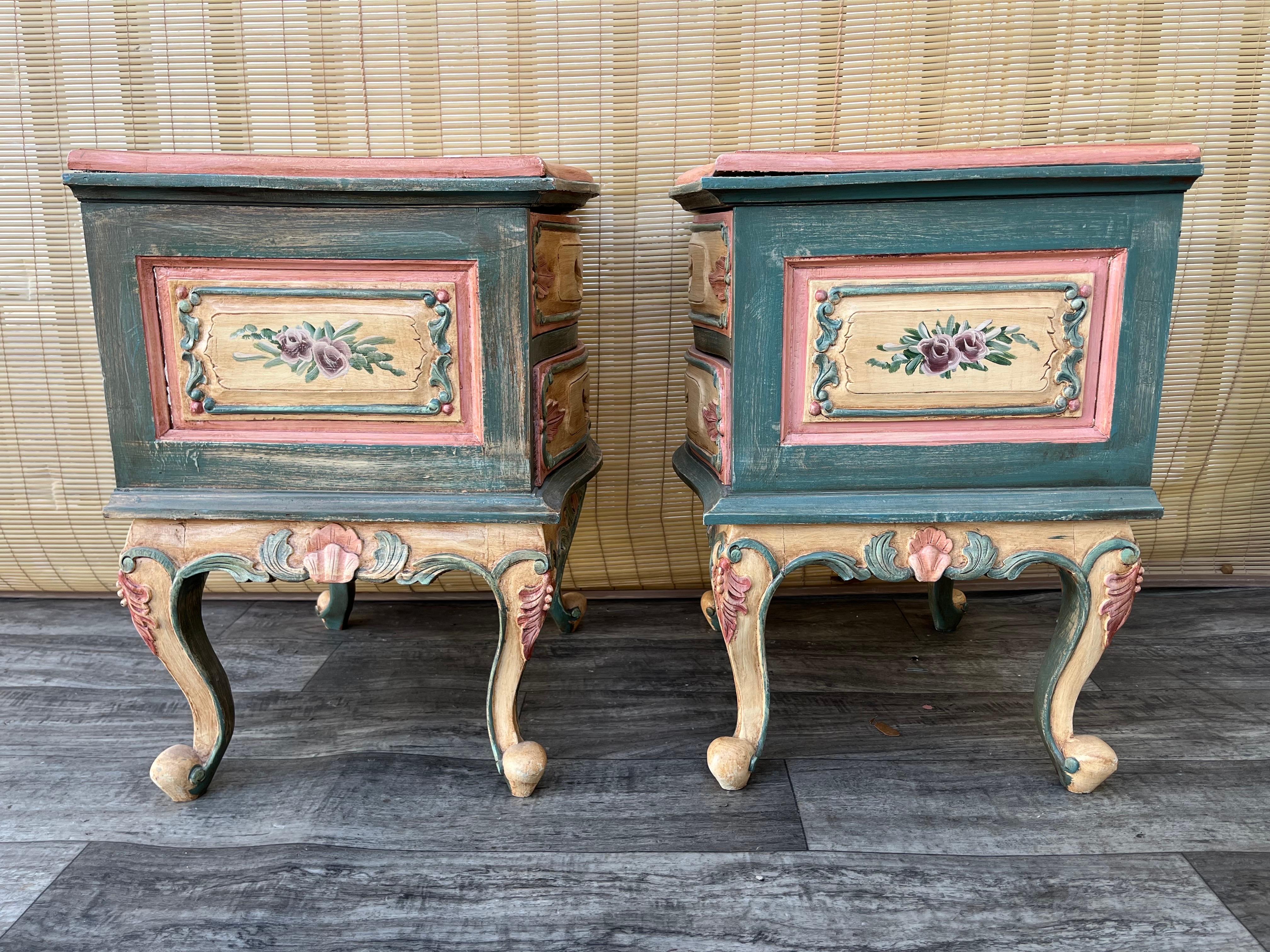 A Pair of Rustic Bohemian Style hand-crafted Venetian Rococo Style Nightstands. For Sale 4