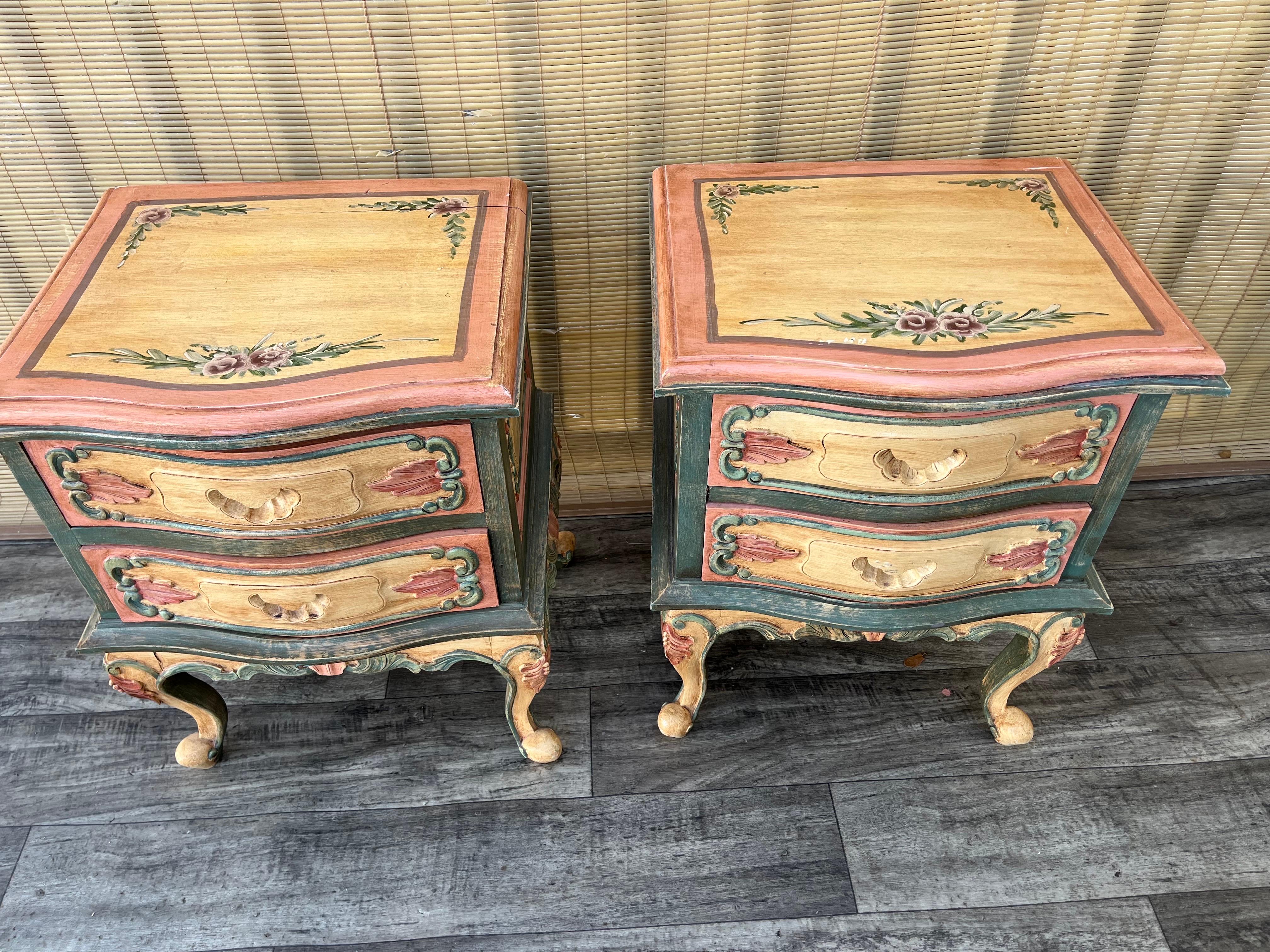 A Pair of Rustic Bohemian Style hand-crafted Venetian Rococo Style Nightstands. For Sale 5
