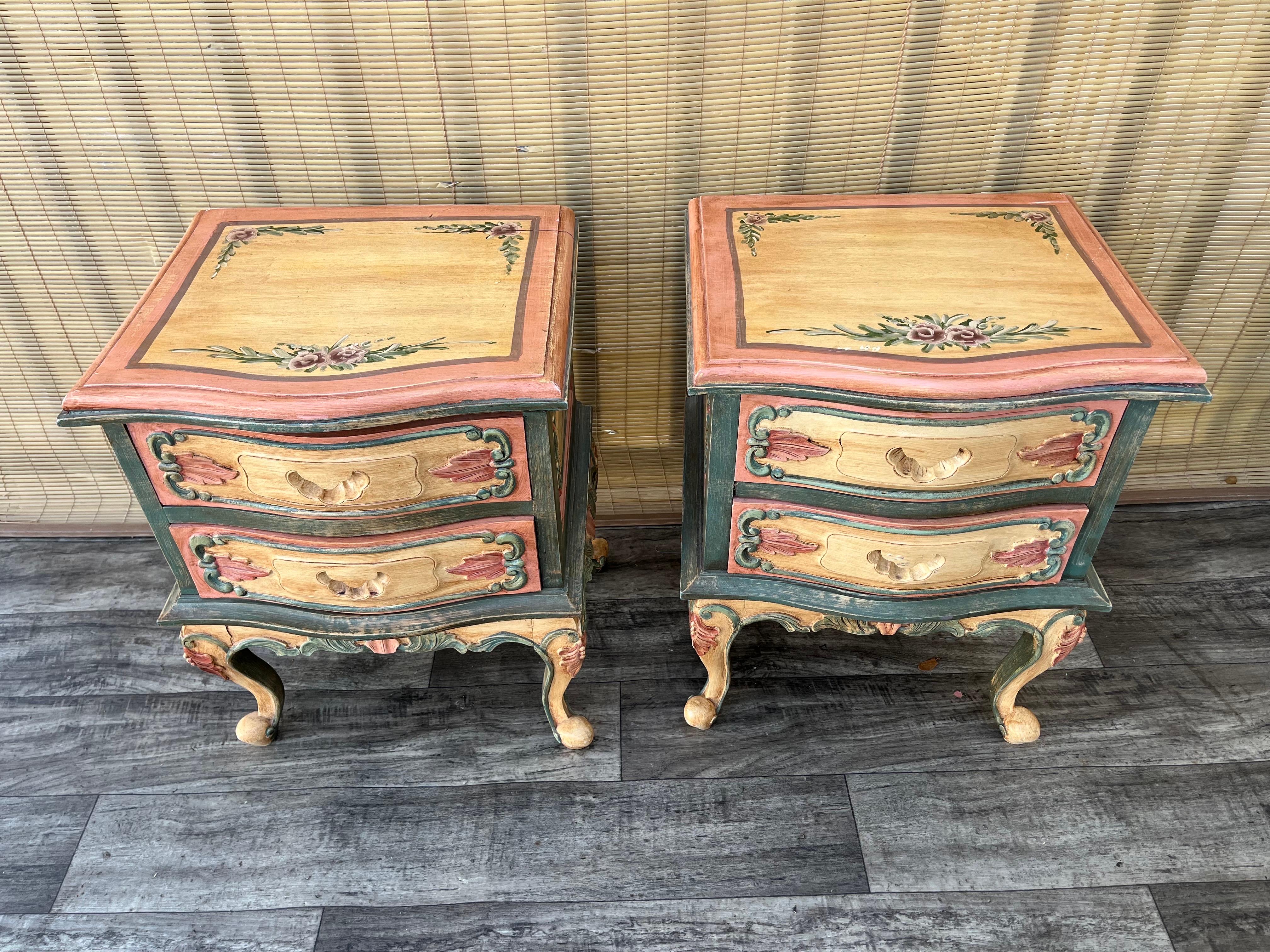 A Pair of Rustic Bohemian Style hand-crafted Venetian Rococo Style Nightstands. For Sale 6