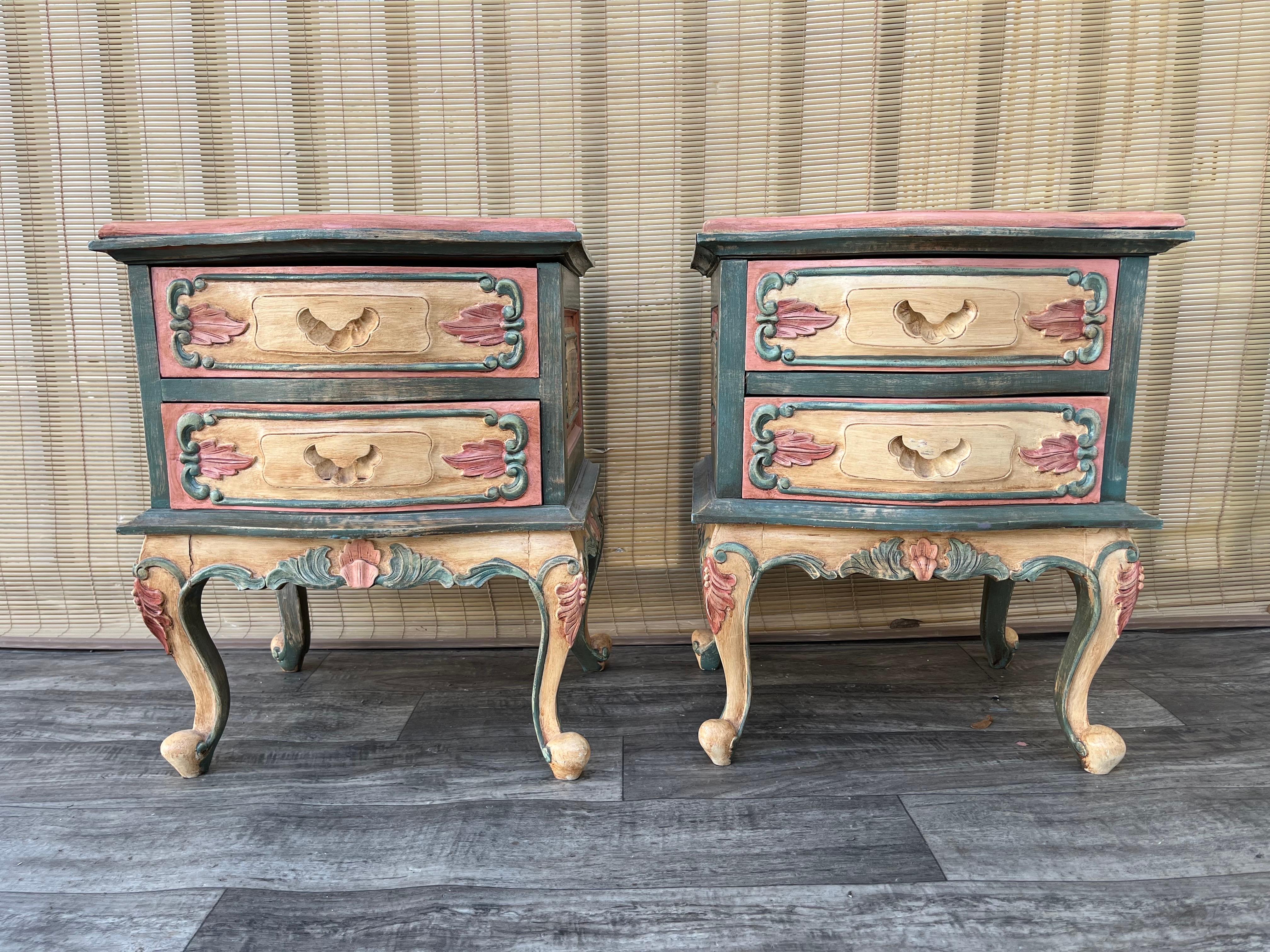 A Pair of Rustic Bohemian Style hand-crafted Venetian Rococo Style Nightstands. For Sale 7