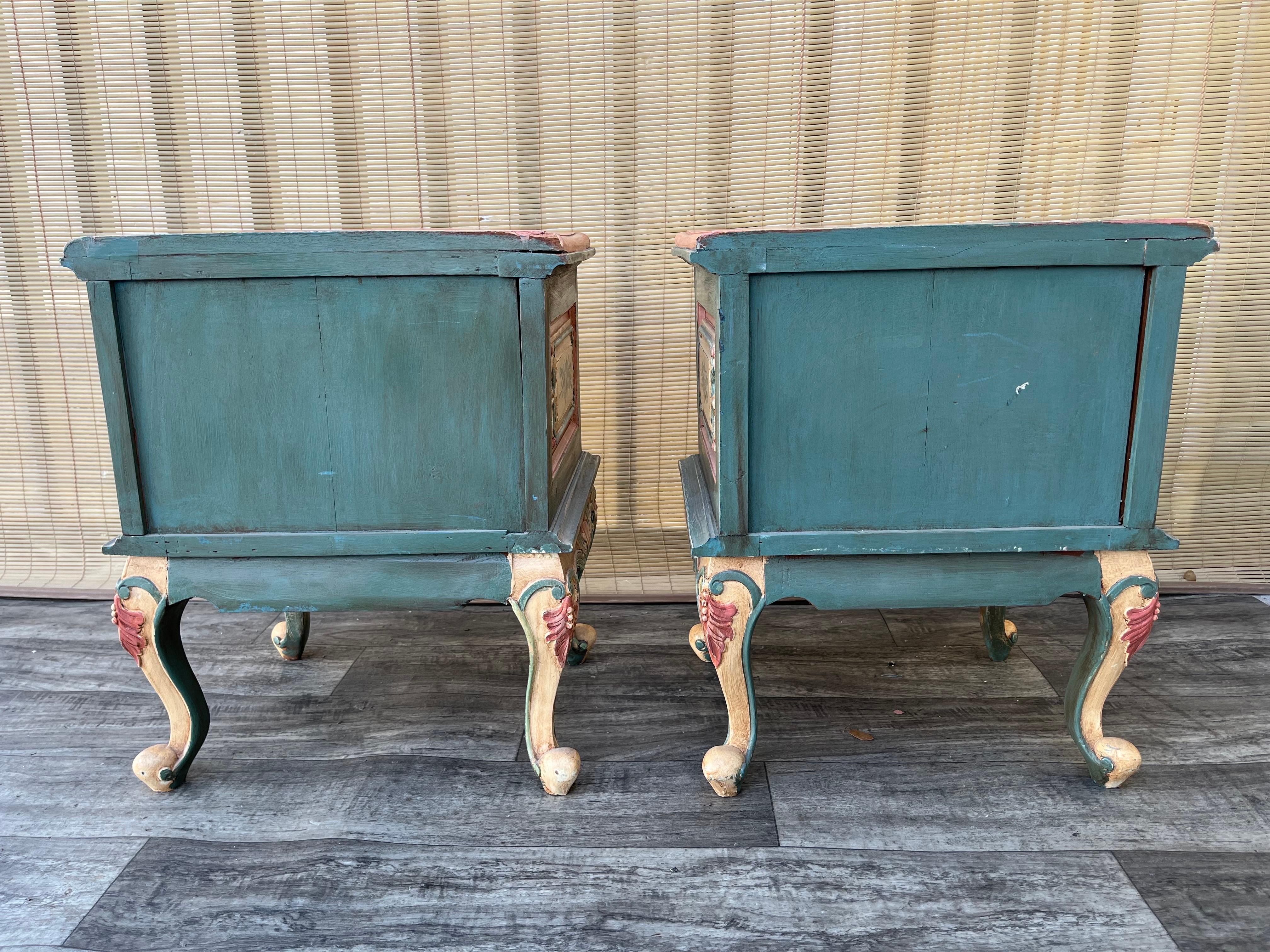 A Pair of Rustic Bohemian Style hand-crafted Venetian Rococo Style Nightstands. For Sale 11