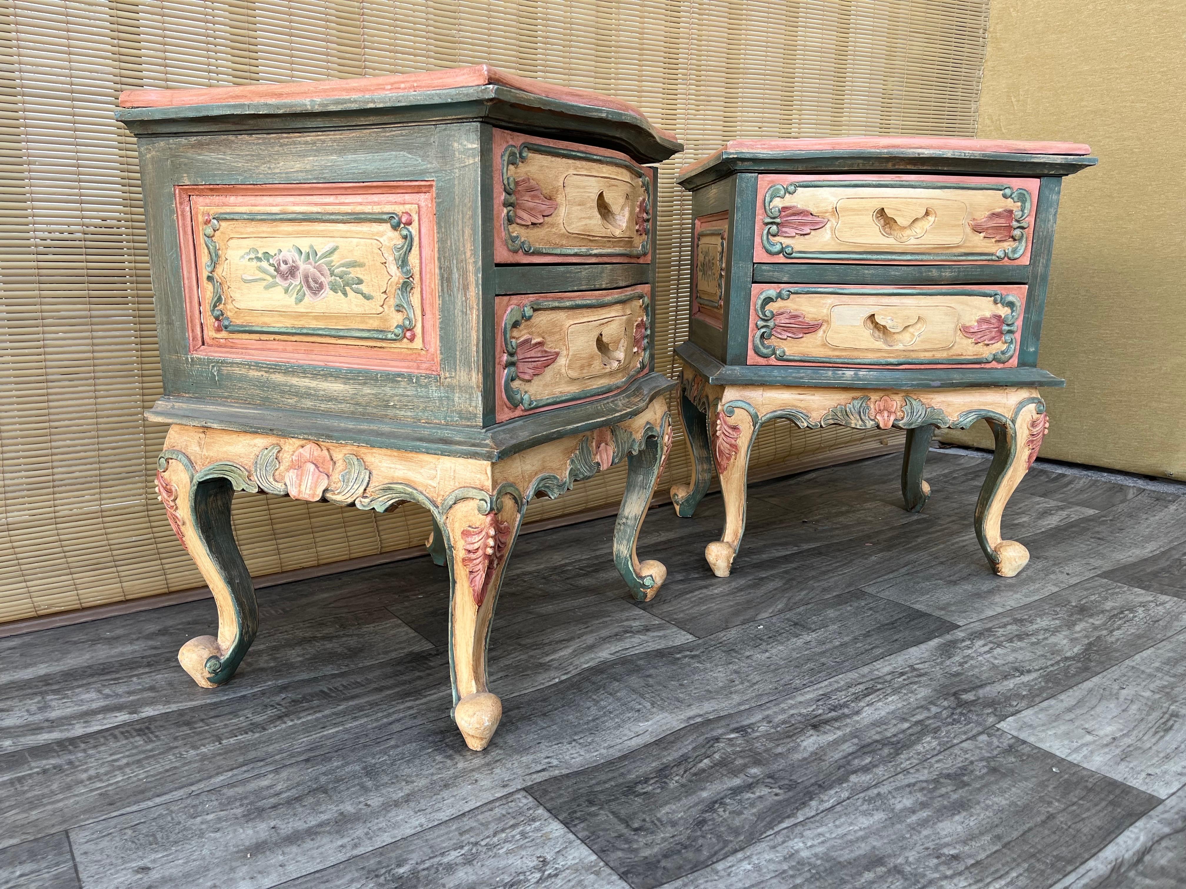 Unknown A Pair of Rustic Bohemian Style hand-crafted Venetian Rococo Style Nightstands. For Sale
