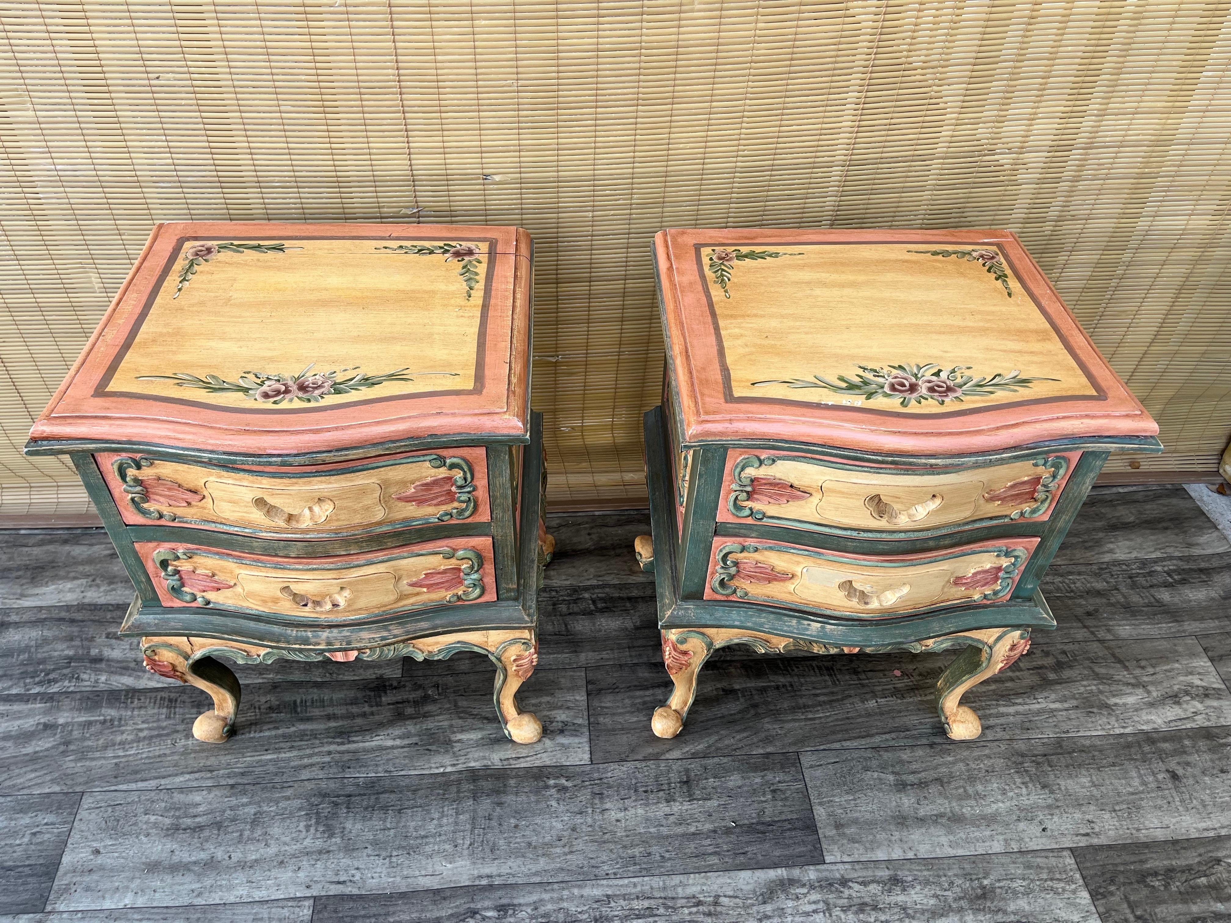 Wood A Pair of Rustic Bohemian Style hand-crafted Venetian Rococo Style Nightstands. For Sale