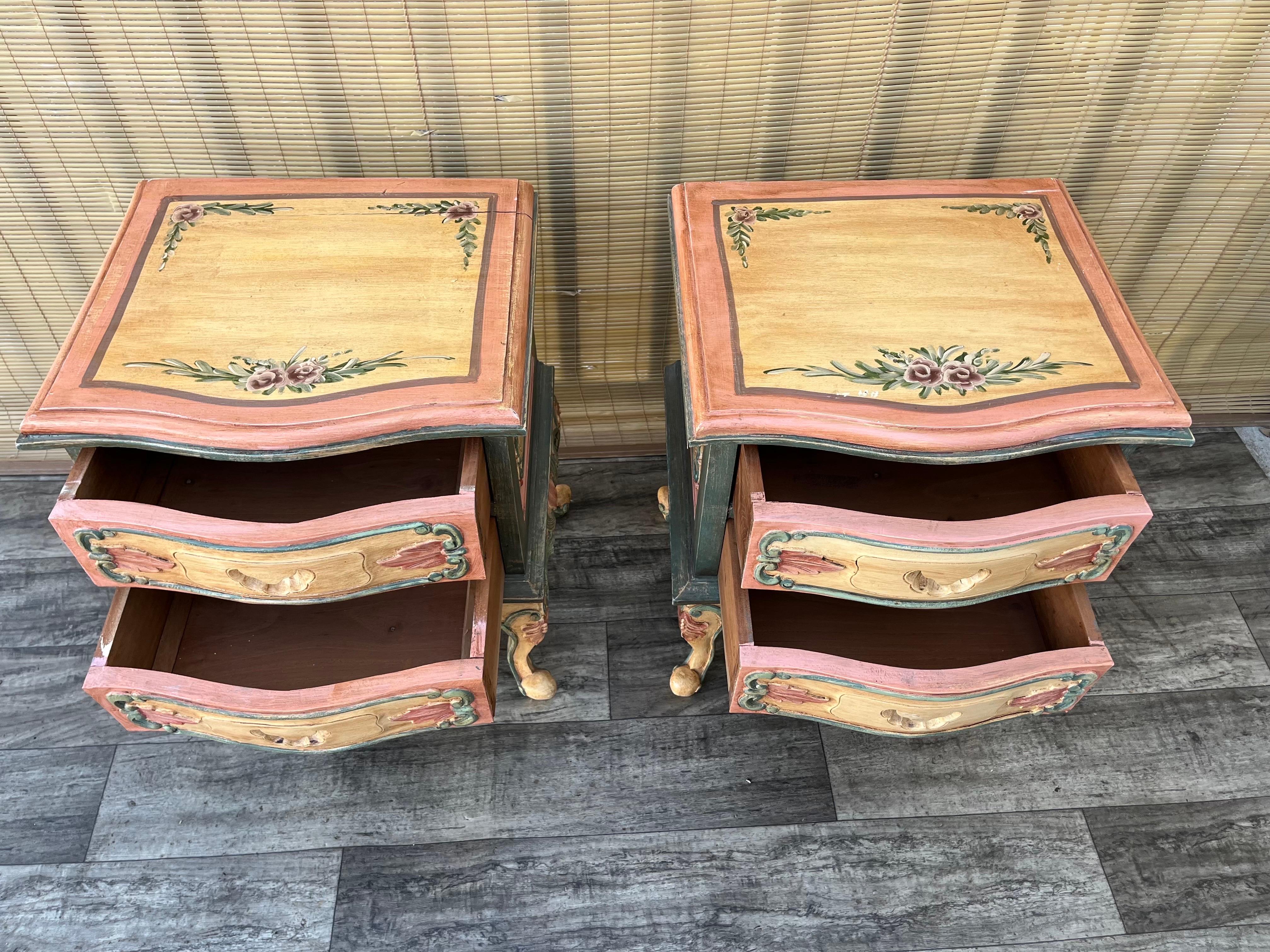 A Pair of Rustic Bohemian Style hand-crafted Venetian Rococo Style Nightstands. For Sale 1