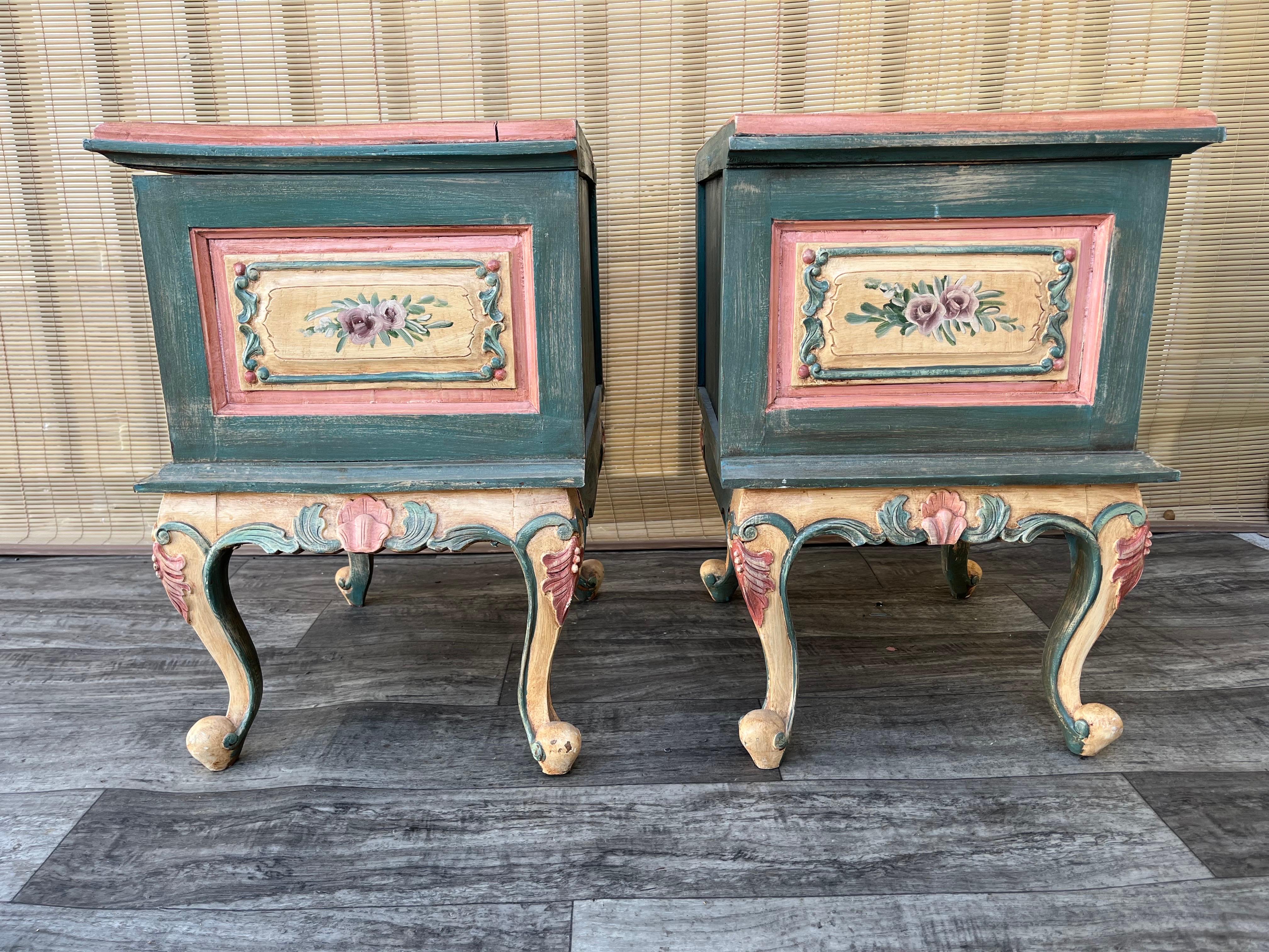 A Pair of Rustic Bohemian Style hand-crafted Venetian Rococo Style Nightstands. For Sale 2