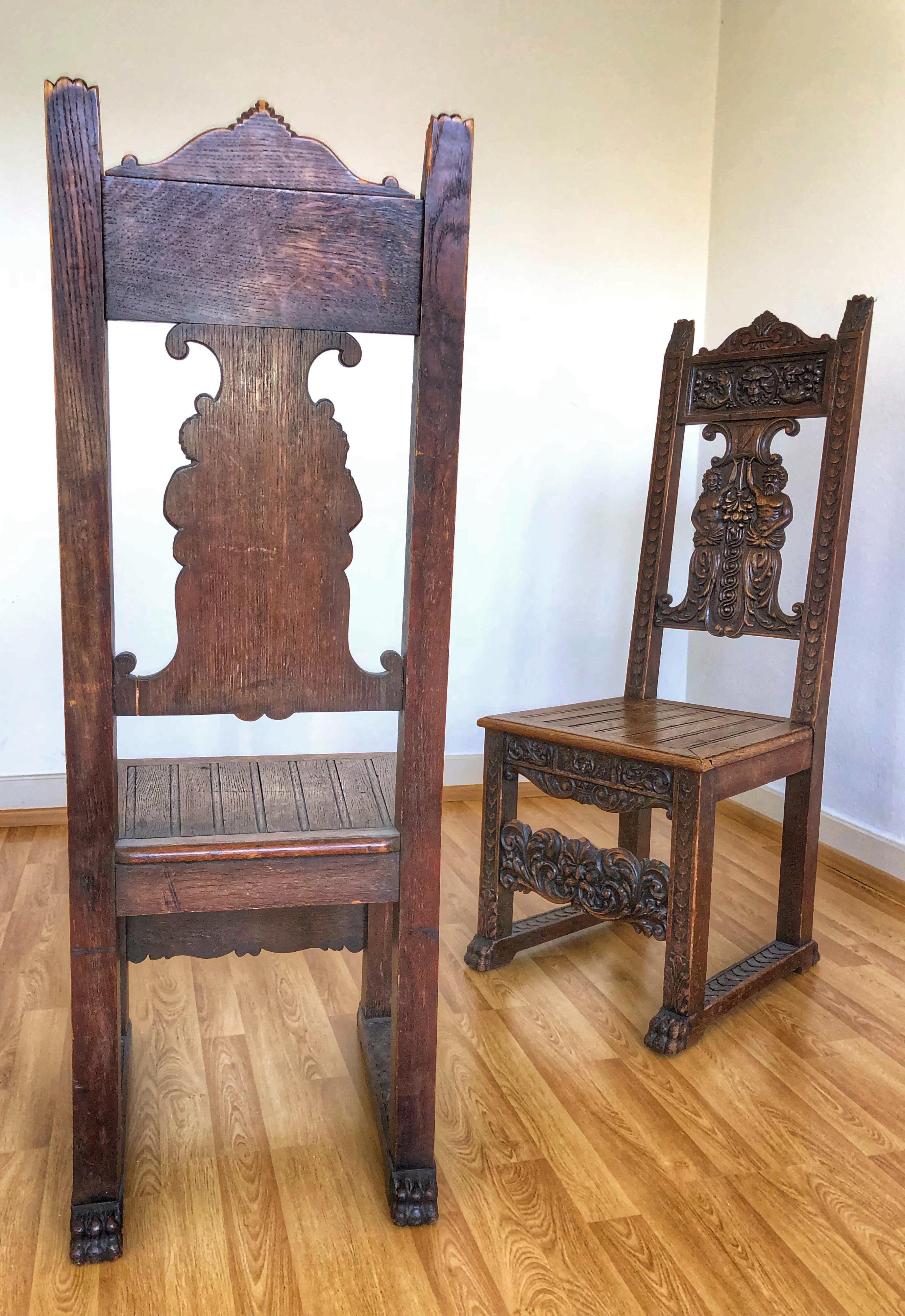 SALE Pair of Rustic Carved Wood Renaissance Style Italian Side Chairs 5