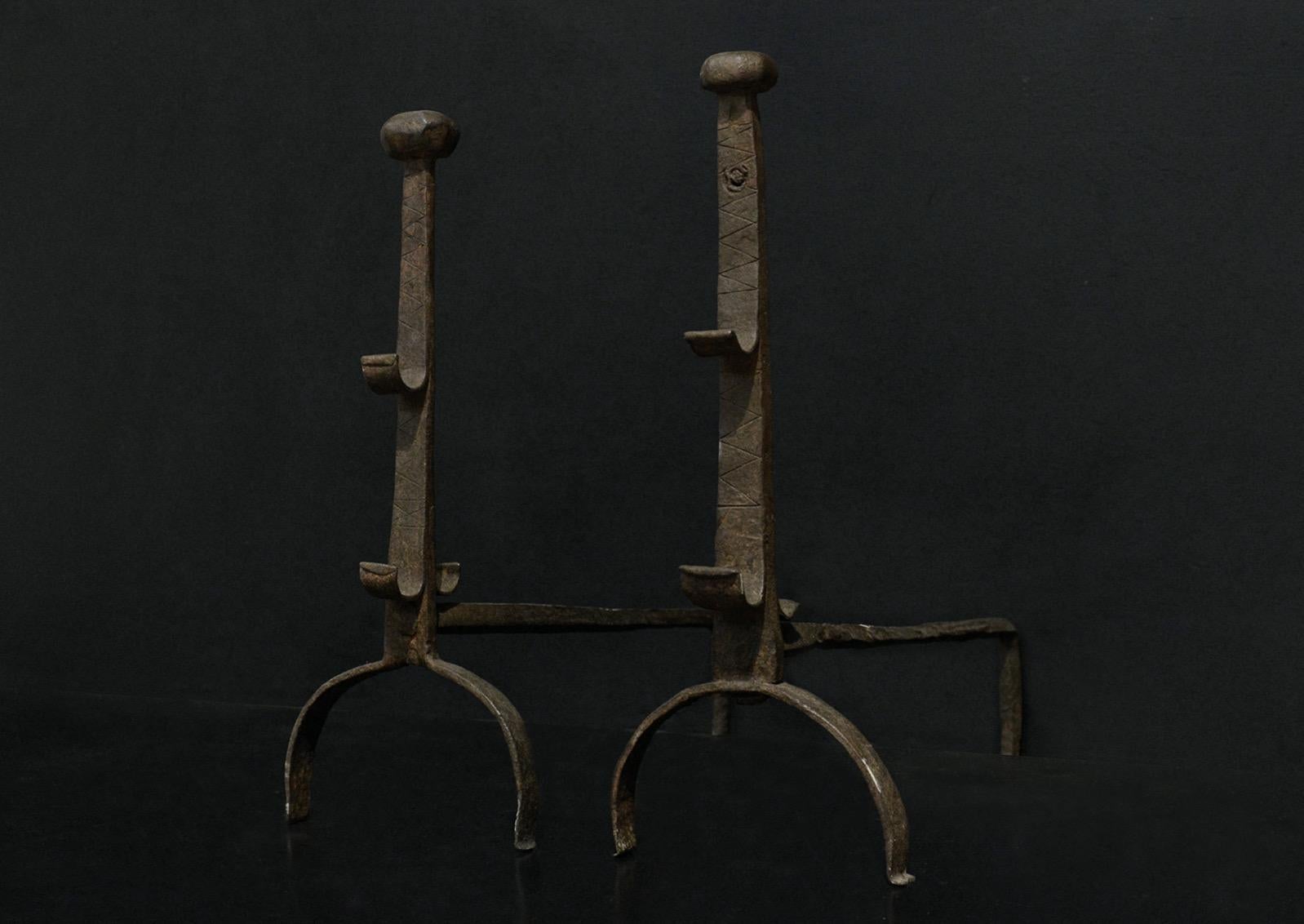 A Pair of Rustic Firedogs In Good Condition For Sale In London, GB