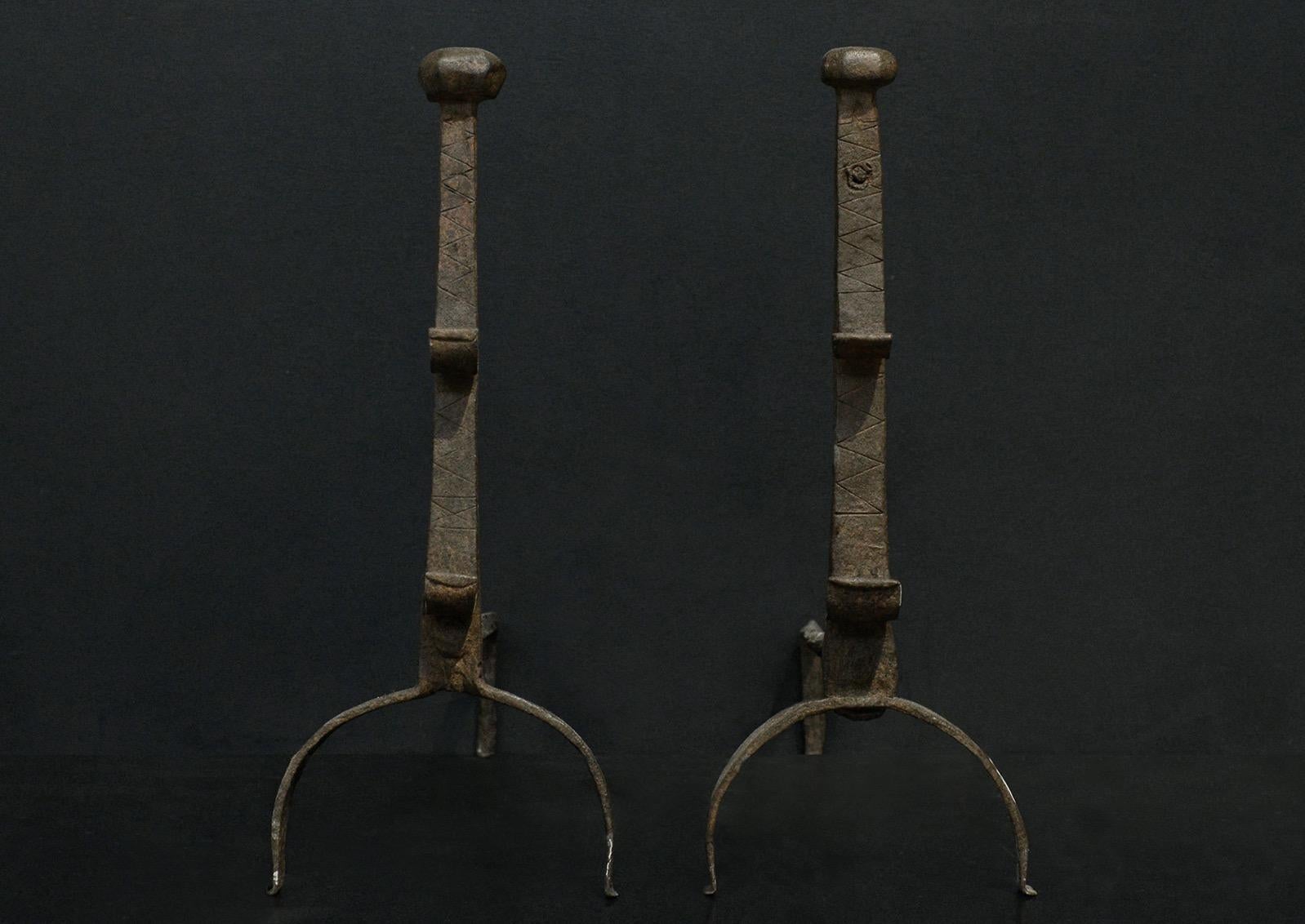 19th Century A Pair of Rustic Firedogs For Sale