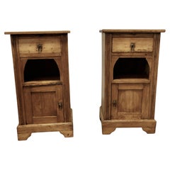 Antique Pair of Rustic Pine Bedside Cabinets with Brushing Slides