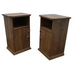 Antique A Pair of Rustic Pine Bedside Cupboards, Night Tables   