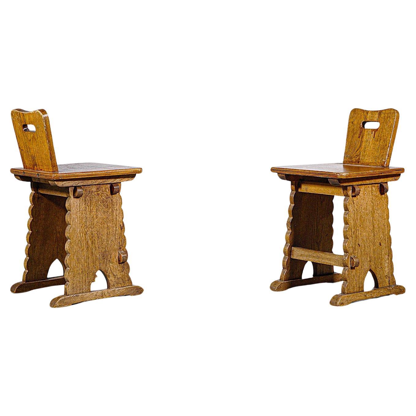 A Pair of Rustic Stools from French Mountains 1970s