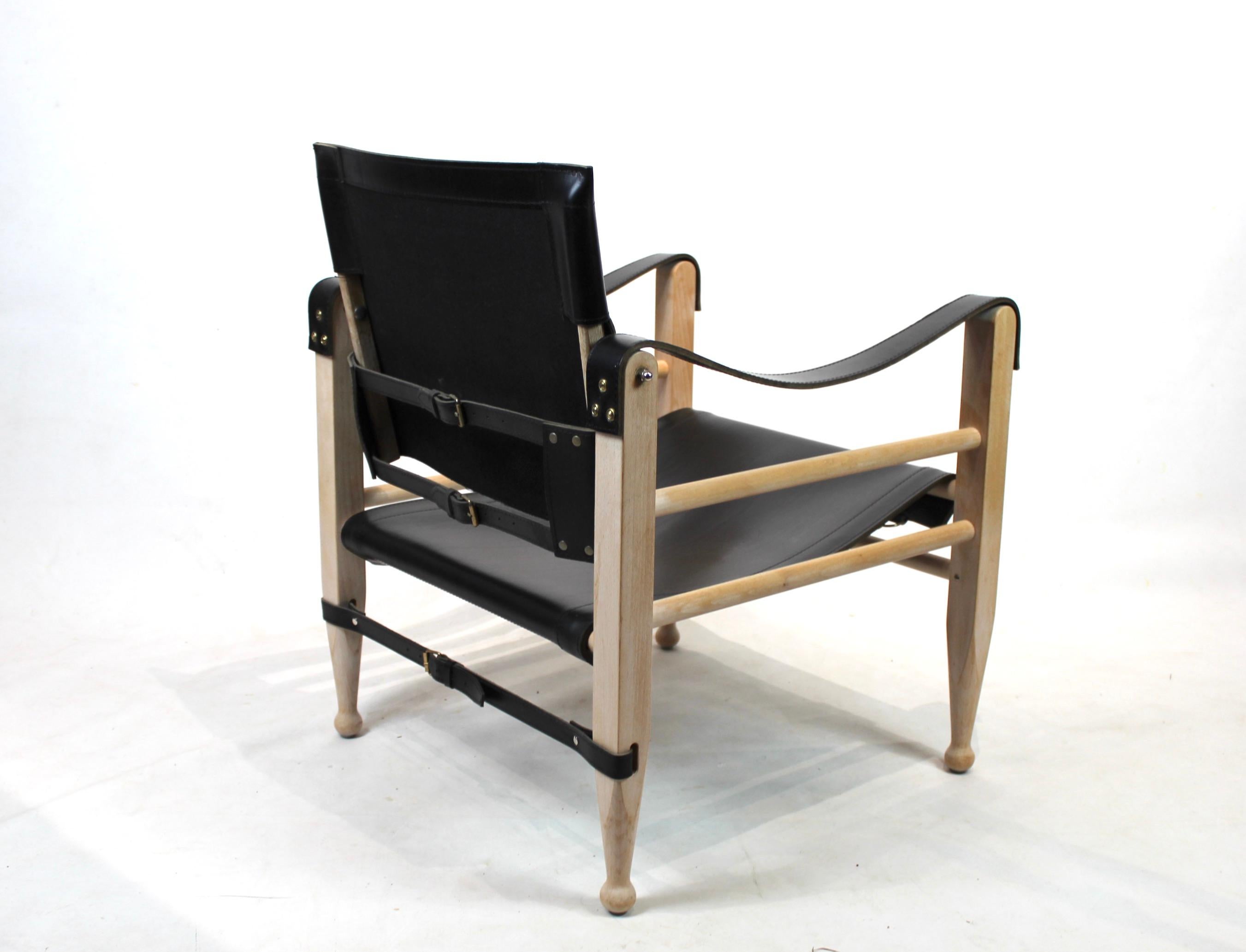 Mid-20th Century Pair of Safari Chairs by Aage Bruun & Son of Black Leather, 1960s