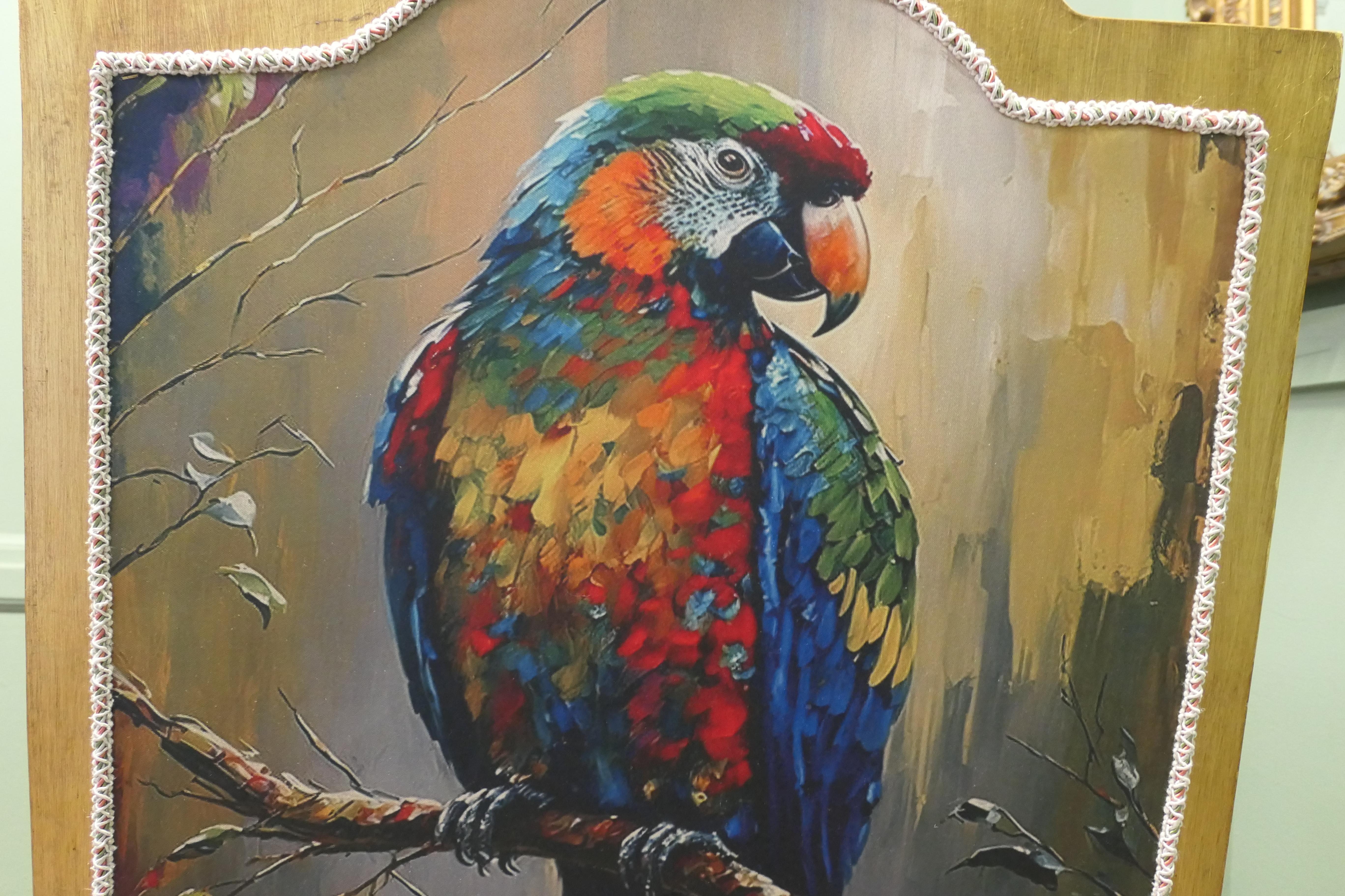 A Pair of Salon Chairs with Silk Parrot Design In Good Condition For Sale In Godshill, Isle of Wight