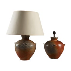 Pair of Salt Glazed Terracotta Art Pottery Vases as Table Lamps