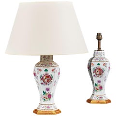 Pair of Samson Armorial Vases Mounted as Table Lamps with Giltwood Bases