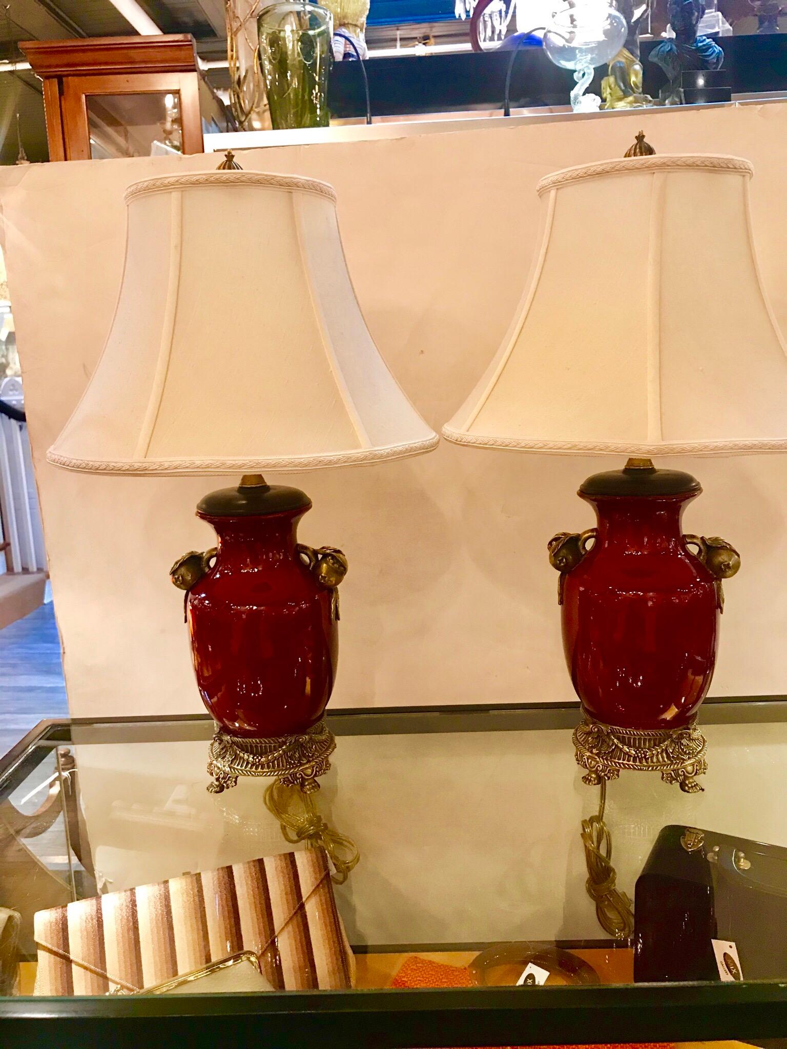 Pair of Sang De Boeuf Porcelain Lamps 1
