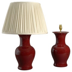 Pair of Sang De Boeuf Porcelain Vase Lamps
