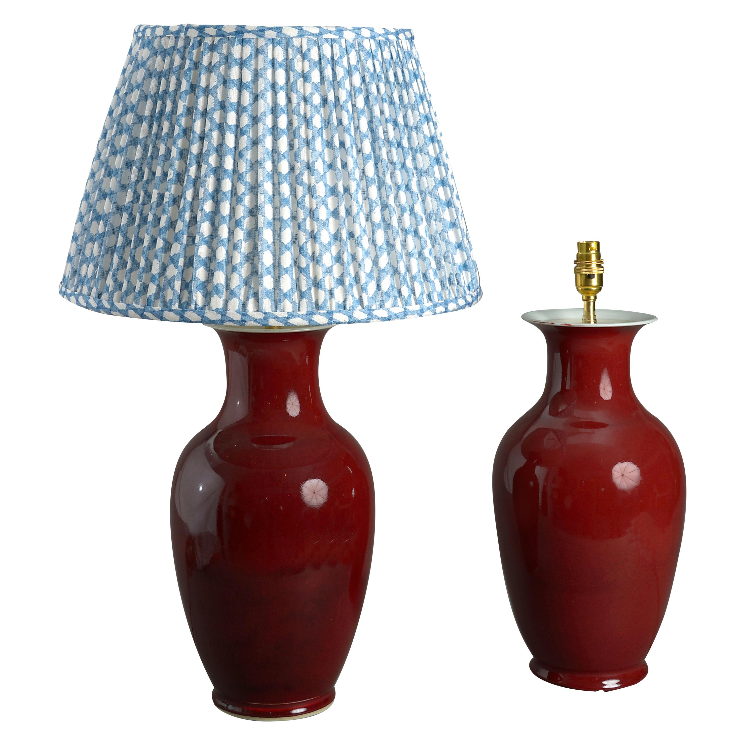 Pair of Sang de Boeuf Red Porcelain Vase Lamps