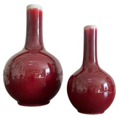 Antique A pair of Sang De Bouef Red Flambe flask vases