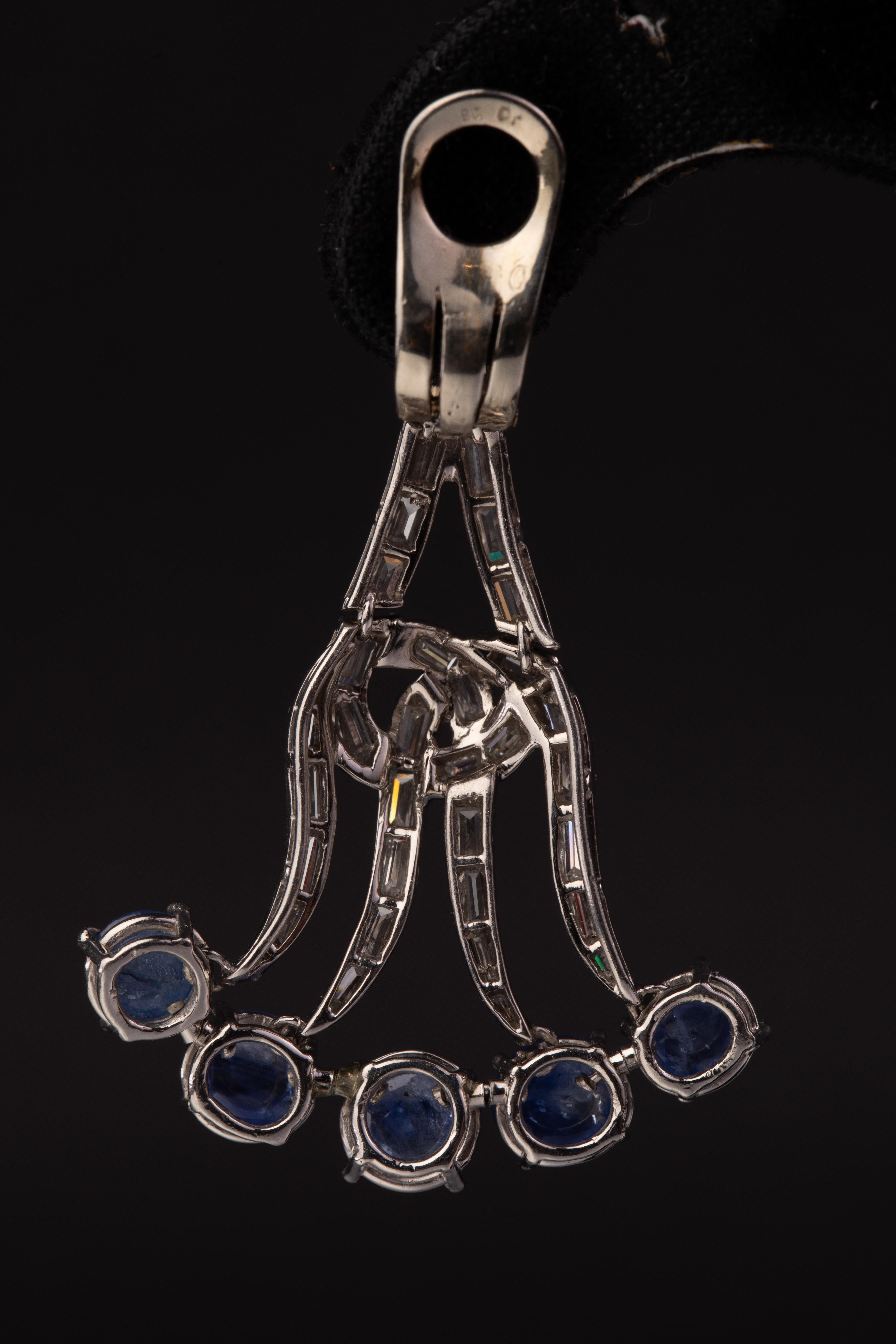 Women's A Pair of Sapphire and Diamond Chandelier Ear-Pendants, circa 1980. For Sale