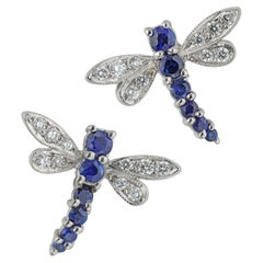 Pair of Sapphire and Diamond Dragonfly Earrings