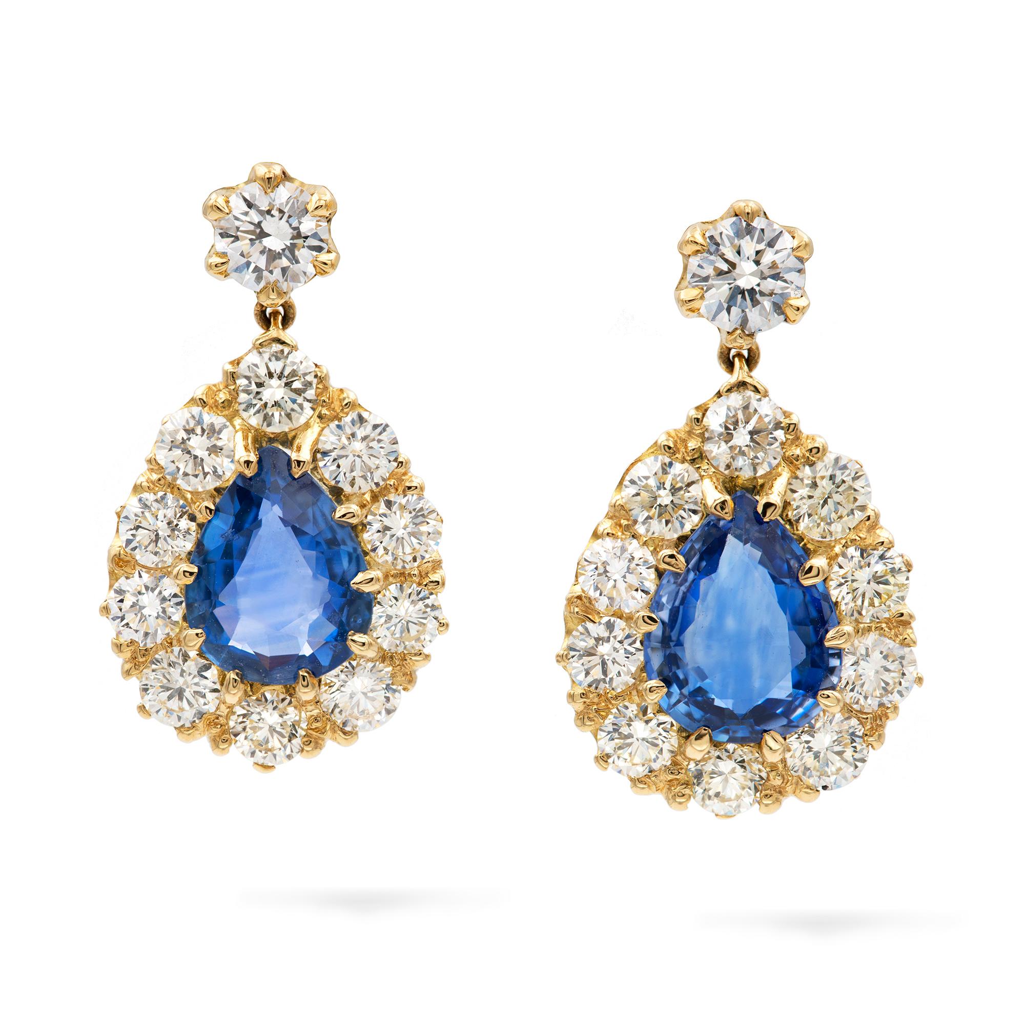 Contemporary Pair of Sapphire and Diamond Drop Earring
