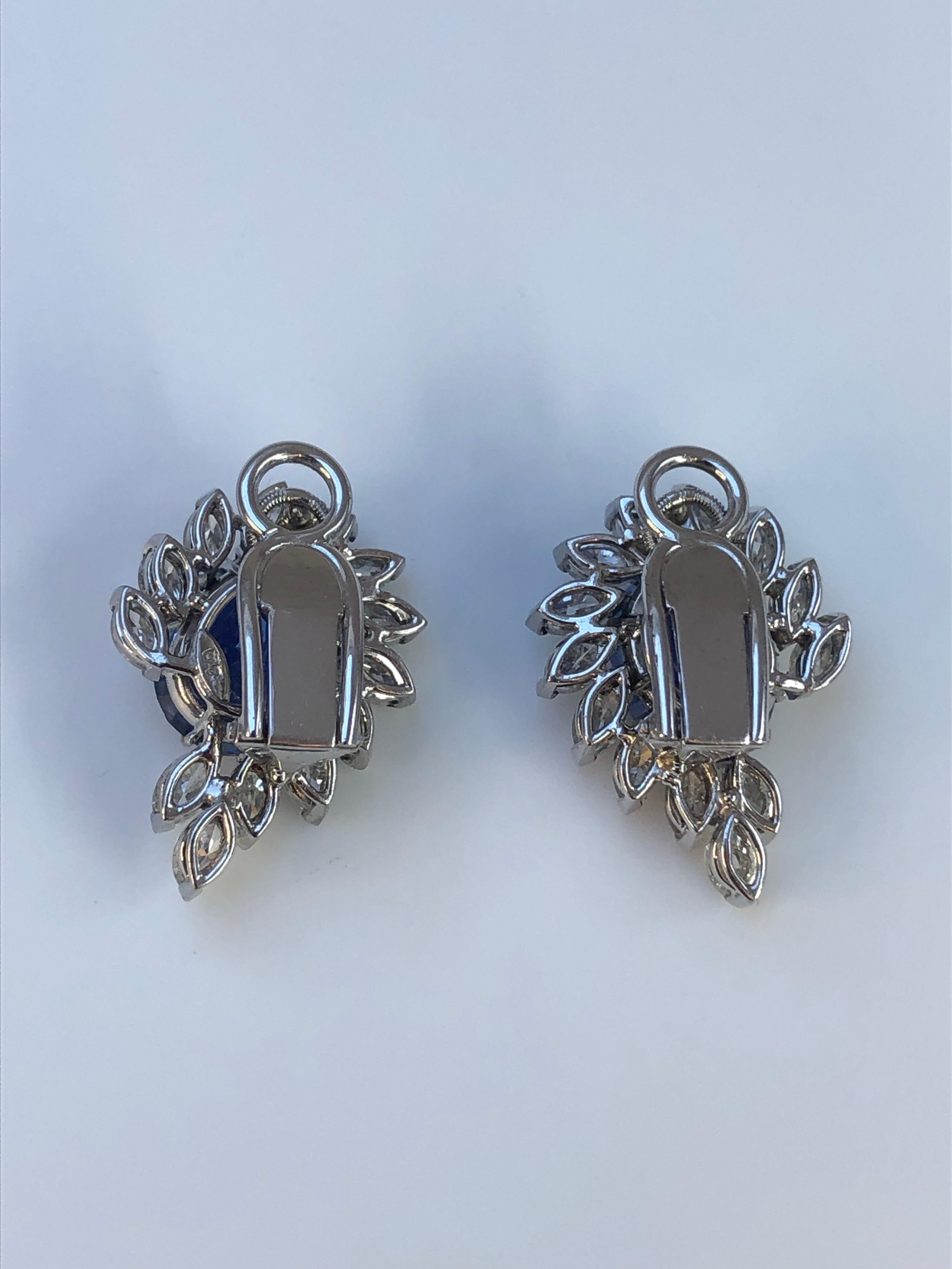 Contemporary Pair of Sapphire and Diamond Earrings SSEF 14.92 Carat Untreated Sapphires For Sale