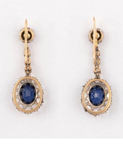 Pair of Sapphire and Diamond Pendent Earrings