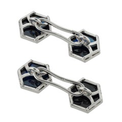 A Pair Of Sapphire Hexagonal Cufflinks