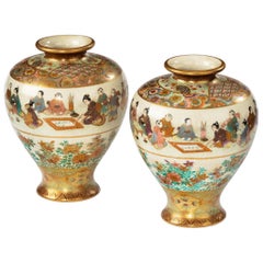 Pair of Satsuma Earthenware Vases