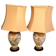 Pair of Satsuma Japanese Vases Converted to Lamps