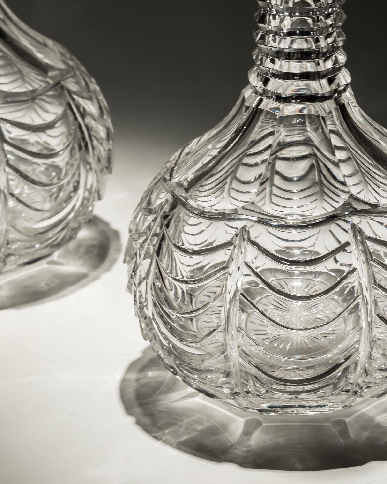 English A pair of scale cut Victorian decanters For Sale