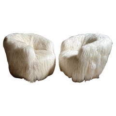 A Pair of Scandinavian Egg Chairs in Long Haired Sheepskin, Norway c. 1950s