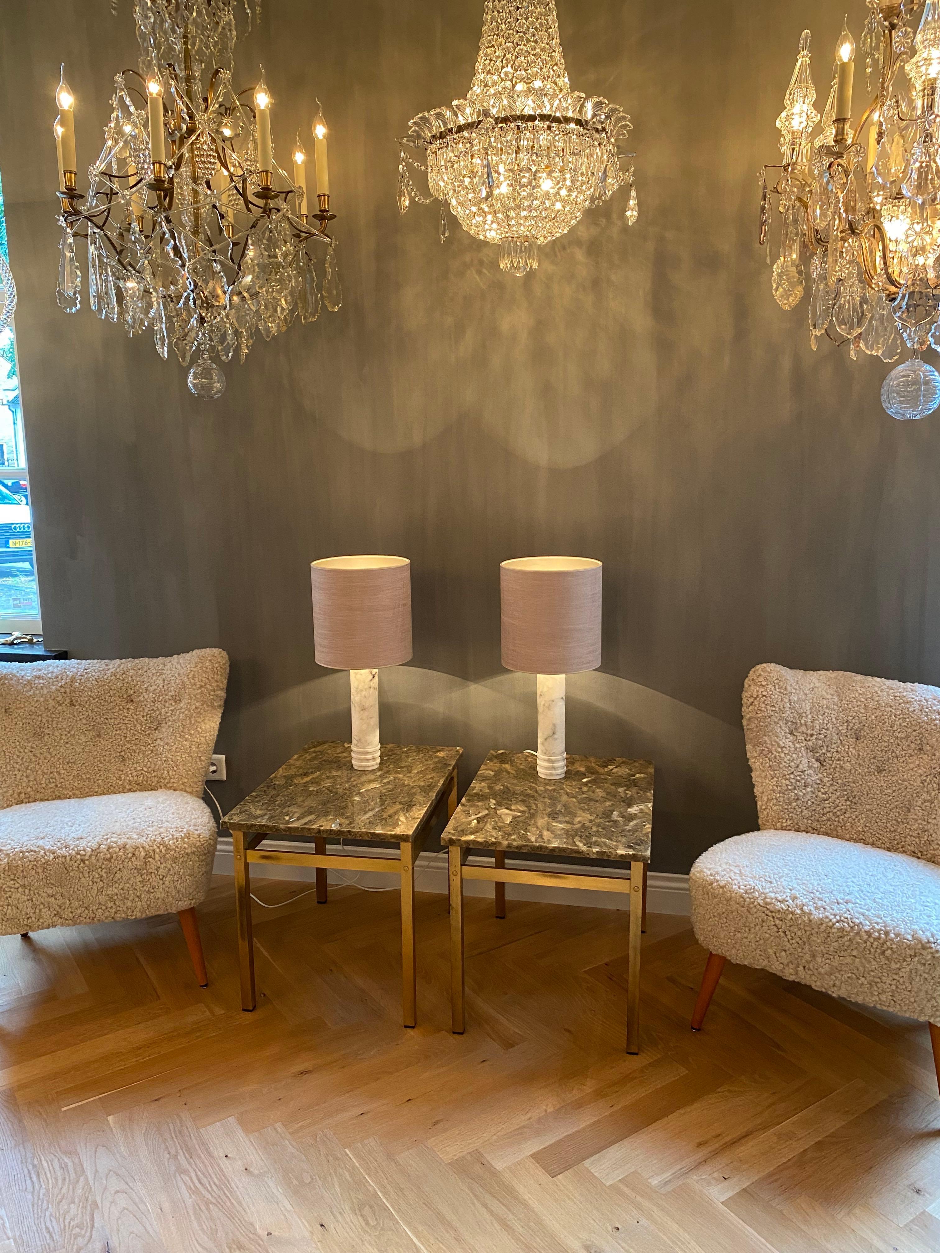 Paire de lampes de table scandinaves modernes en marbre de Carrare par Bergboms Suède en vente 3