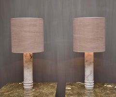 A pair of Carrara marble table lamps by Bergboms Sweden (free US wiring!)
