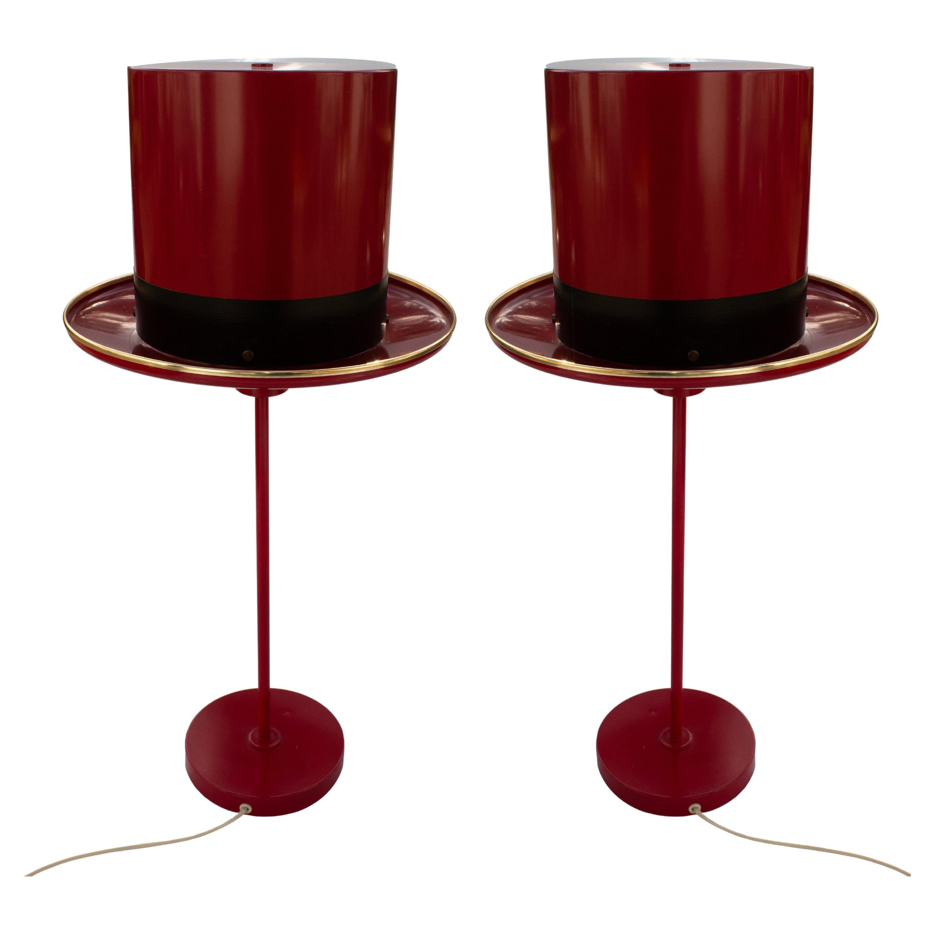 Pair of Scandinavian Modern Hans-Agne Jacobsson Red Table Lamps For Sale