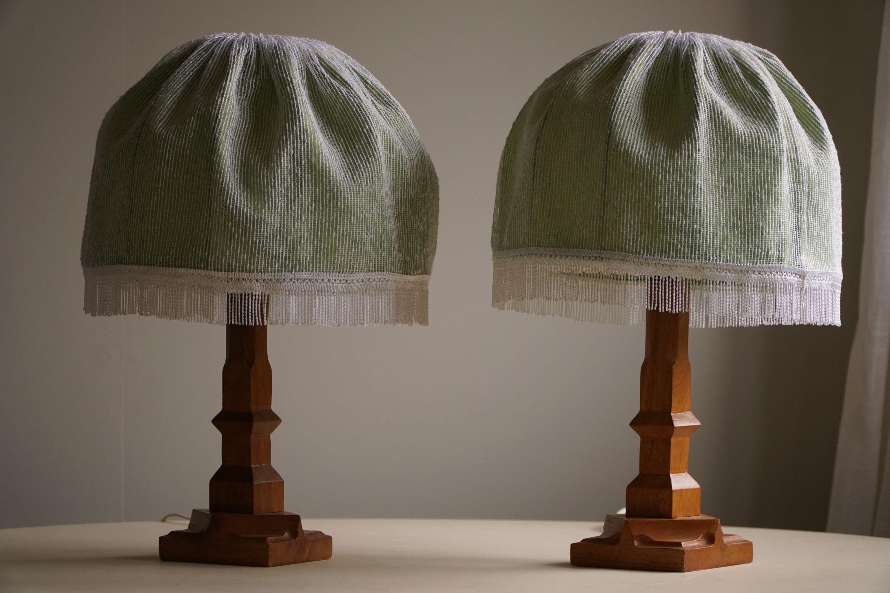 Silk A Pair of Scandinavian Modern Table Lamps in Teak, 1970s For Sale