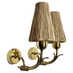Paire de lampes murales The Modern Scandinavian, laiton avec abat-jour en corde, Suède, années 1940