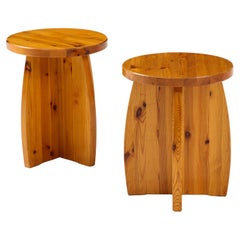 Pair of Scandinavian Pine Stools or Side Tables, circa 1970s