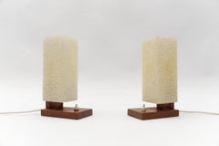Coppia di lampade da tavolo scandinave in teak e granulato acrilico, anni '60