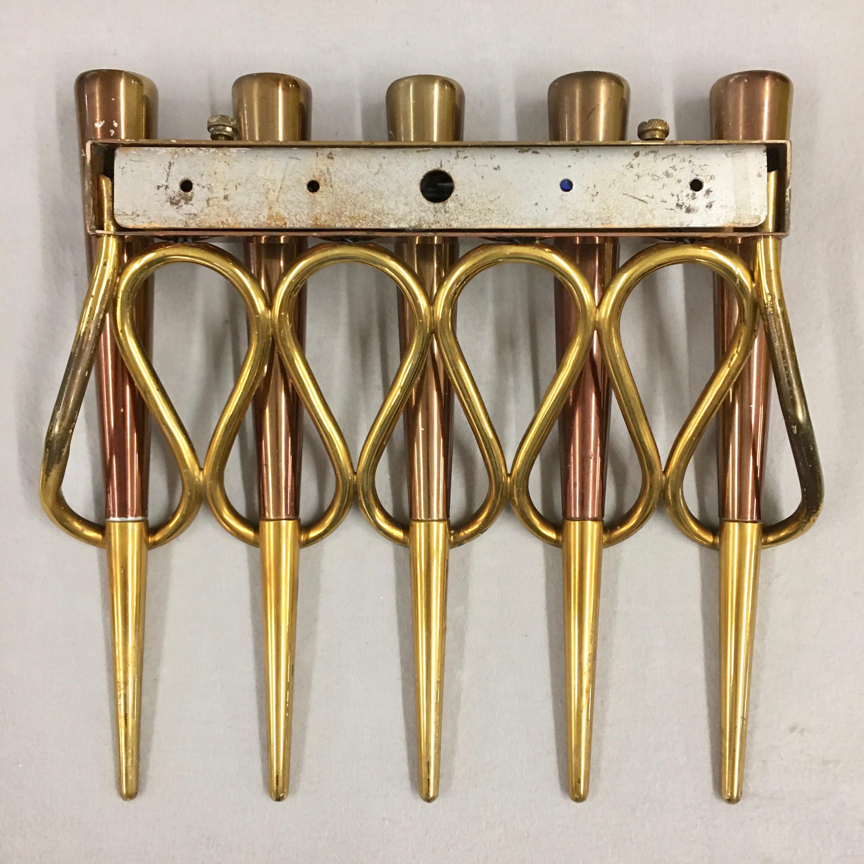 A Pair of Copper & Brass Sconces in the Style of Giò Ponti For Sale 4