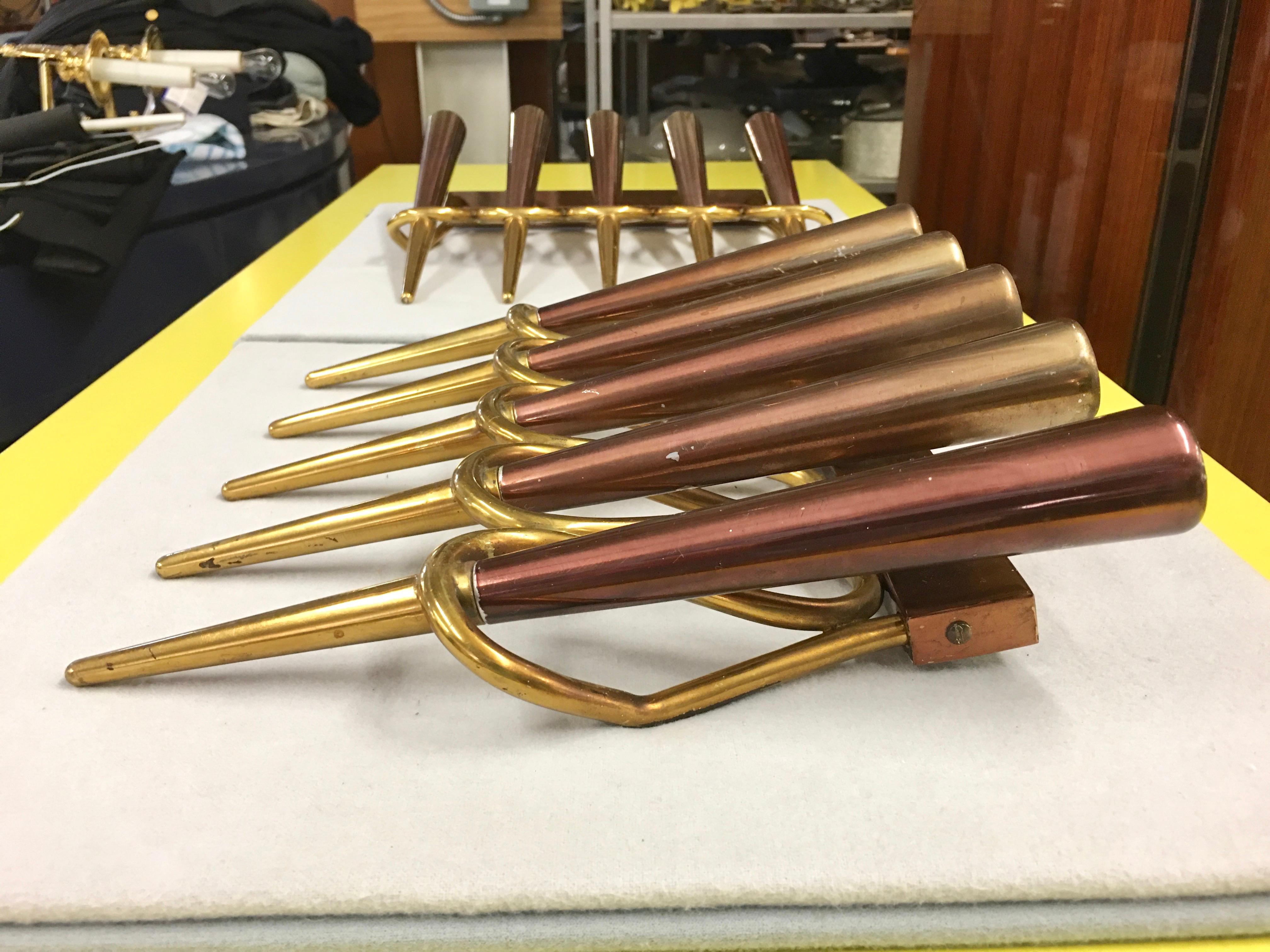 A Pair of Copper & Brass Sconces in the Style of Giò Ponti For Sale 3