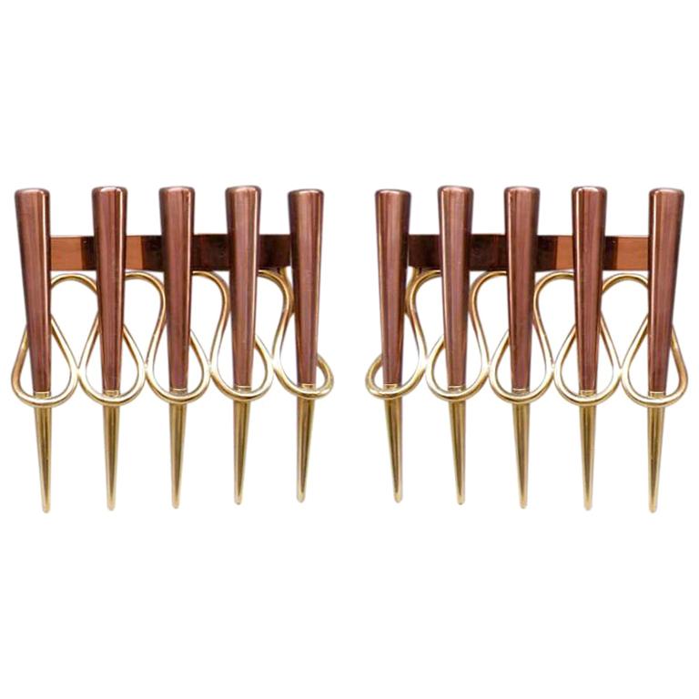 A Pair of Copper & Brass Sconces in the Style of Giò Ponti