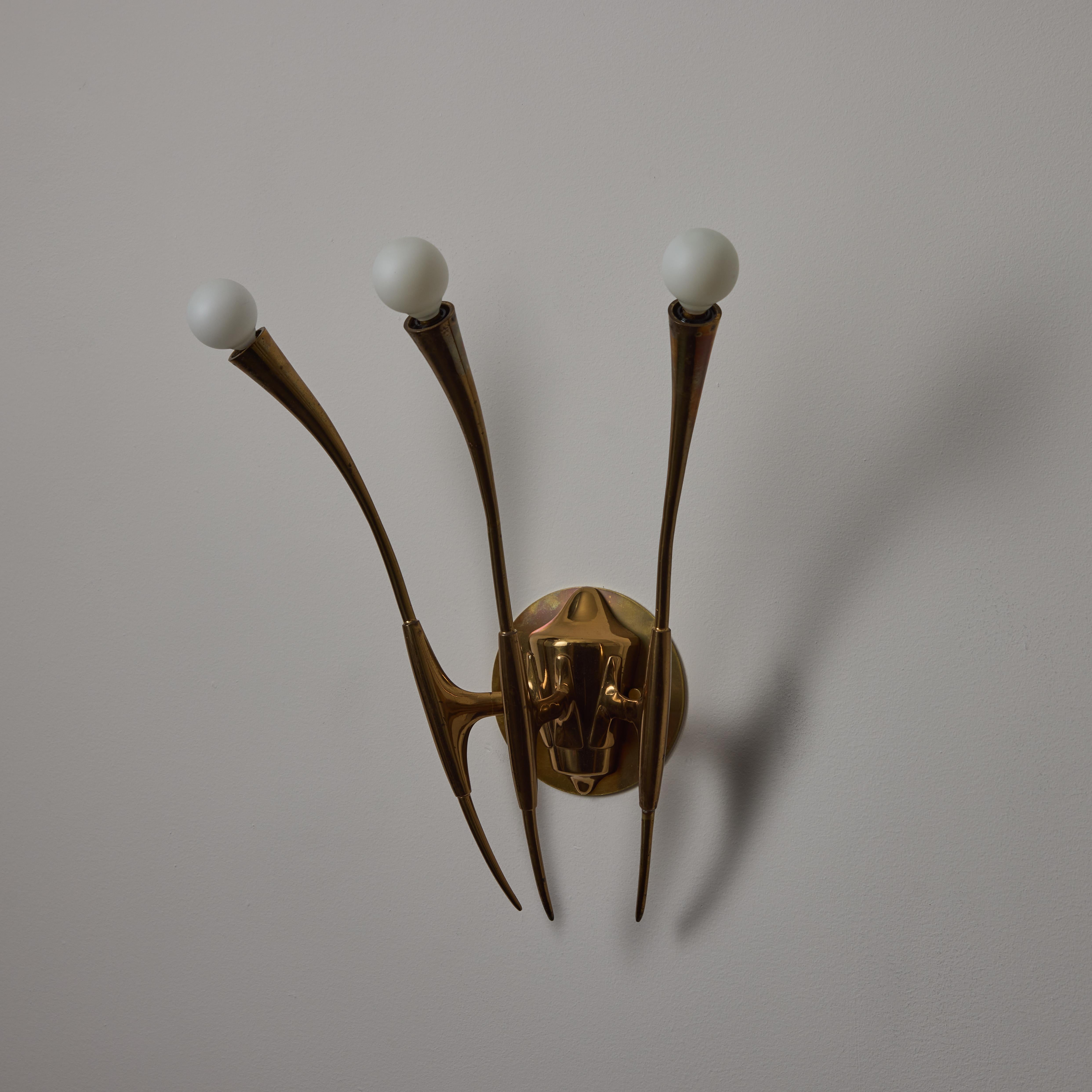 A Pair of Sconces by Oscar Torlasco In Fair Condition For Sale In Los Angeles, CA
