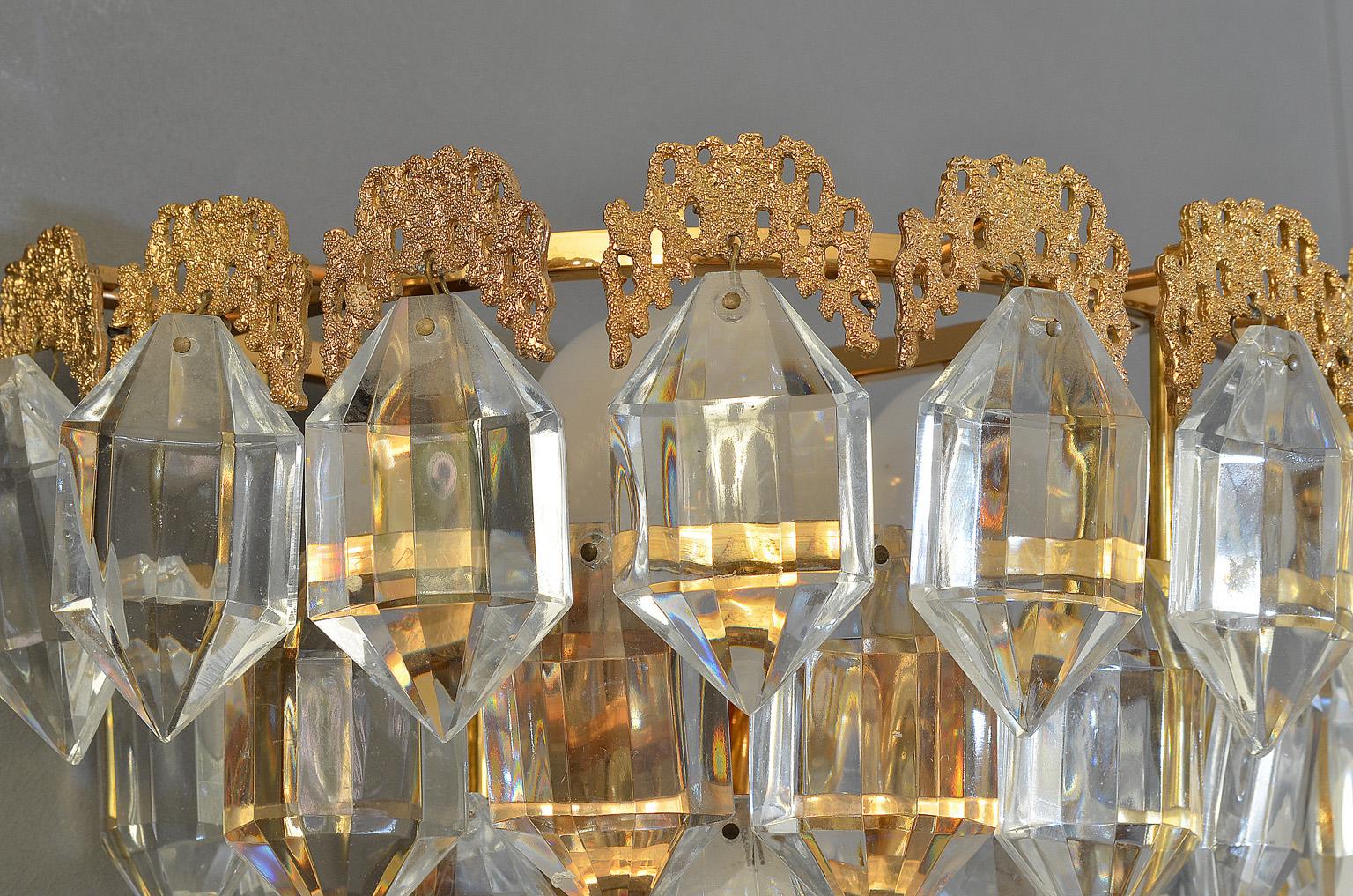 Mid-20th Century Pair of Sconces from Bakalowits, Austria 1960s, Gilt Brass and Faceted Glass