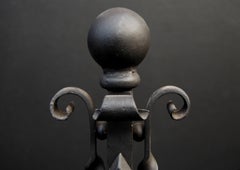 Pair of Scrolled Wrought Iron Andirons