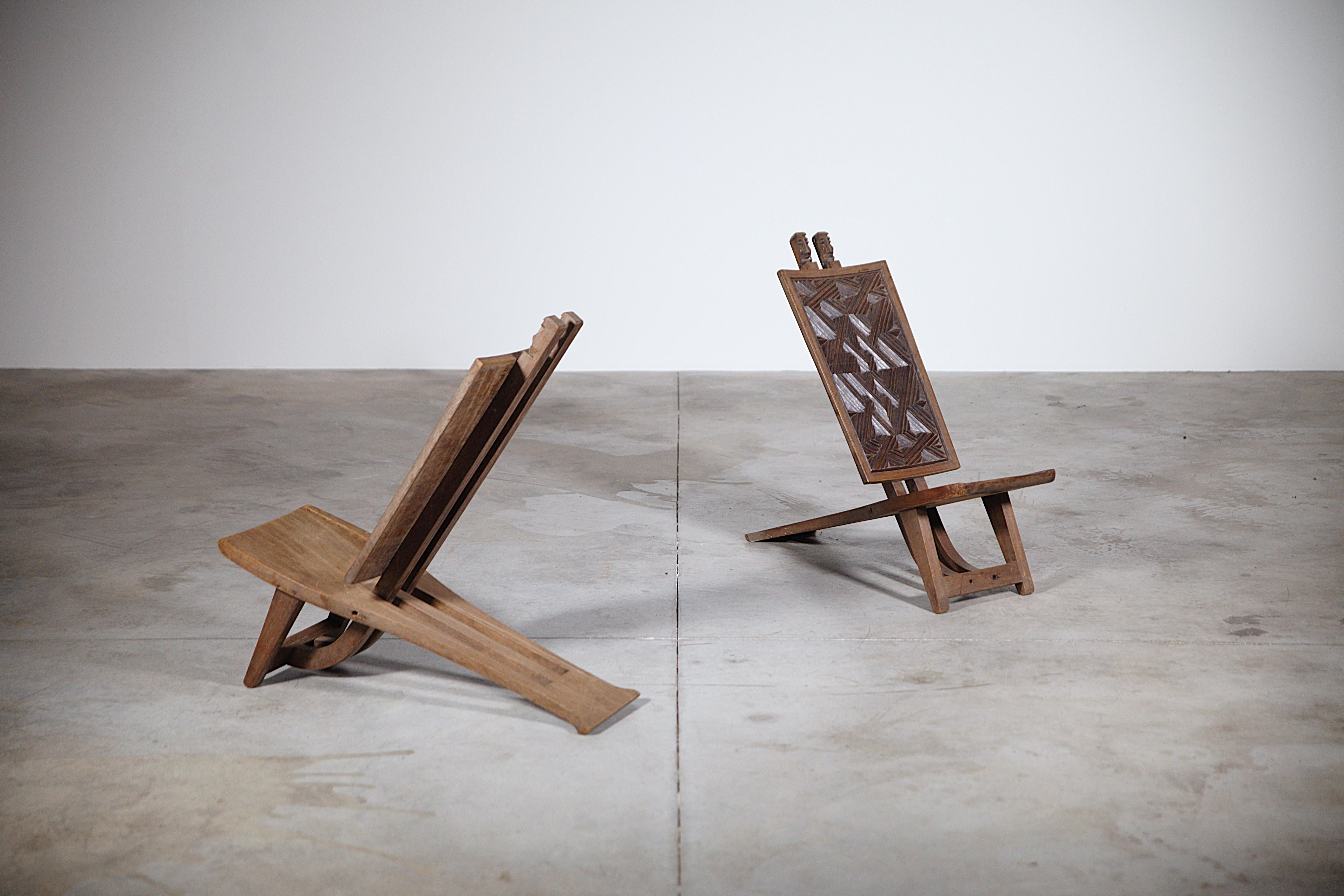 A Pair of Sculpted African Lounge Chairs Africa 1970s For Sale 7