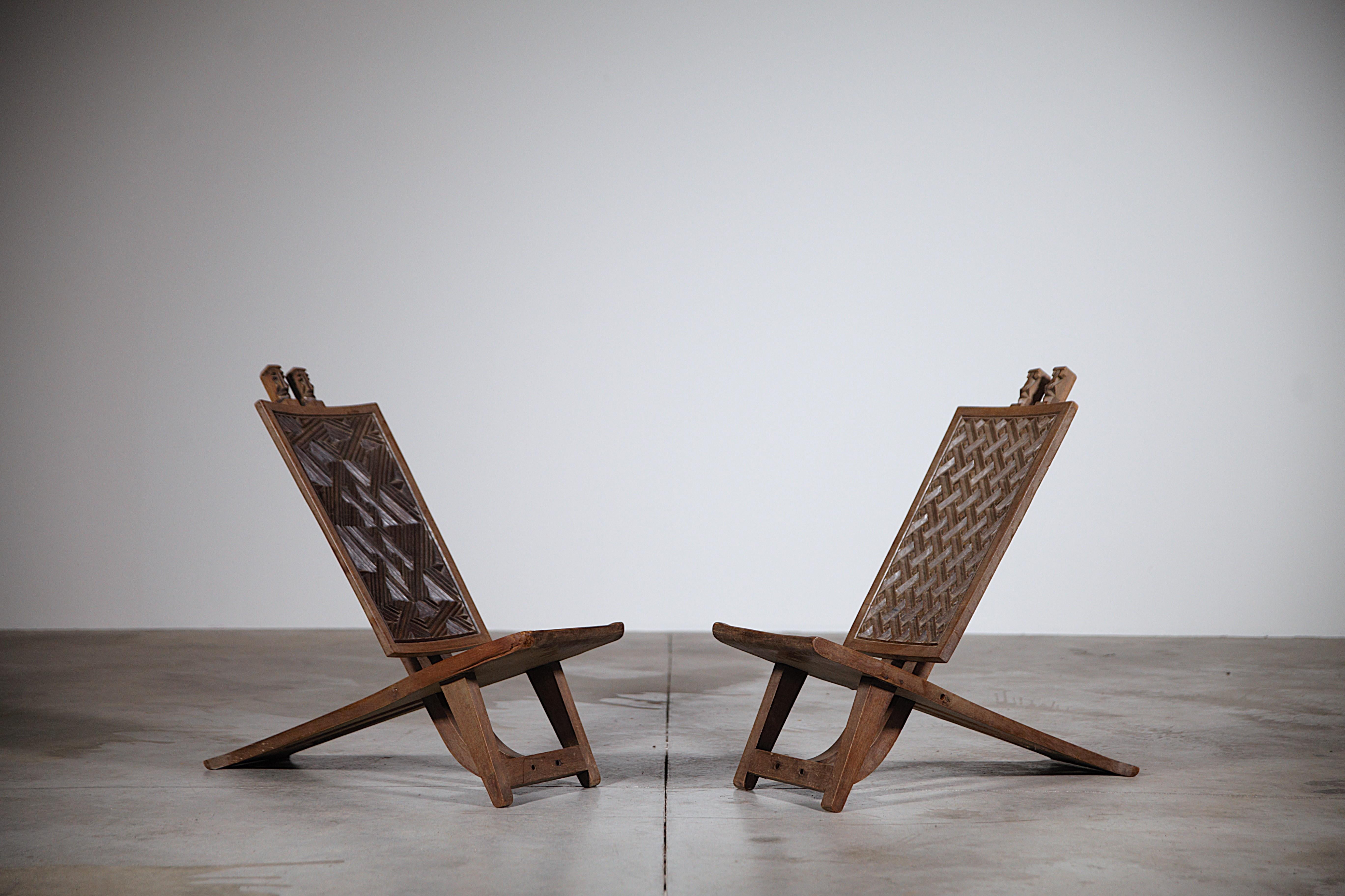 A Pair of Sculpted African Lounge Chairs Africa 1970s For Sale 3